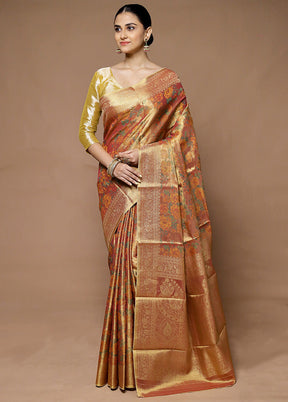 Pink Tissue Silk Saree With Blouse Piece