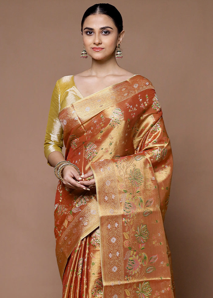 Golden Tissue Silk Saree With Blouse Piece