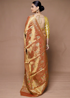 Golden Tissue Silk Saree With Blouse Piece