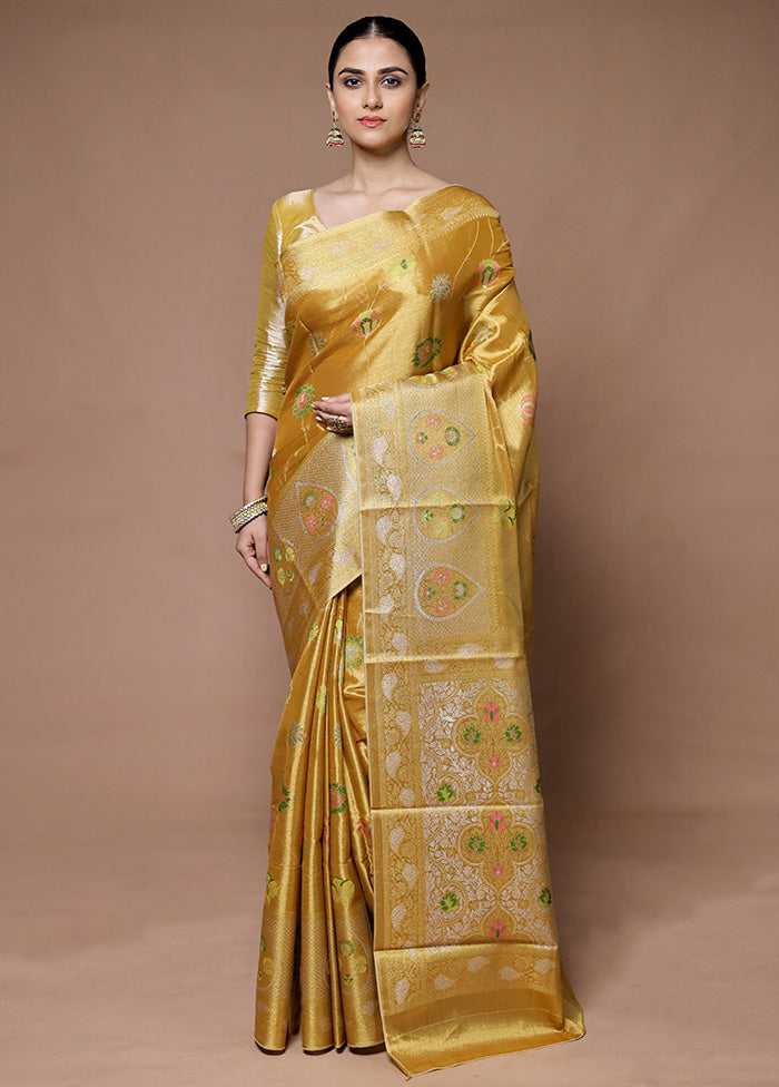 Golden Tissue Silk Saree With Blouse Piece