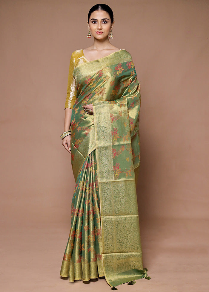 Green Tissue Silk Saree With Blouse Piece