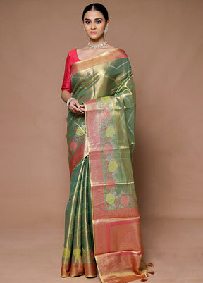 Green Tissue Silk Saree With Blouse Piece