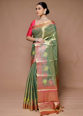 Green Tissue Silk Saree With Blouse Piece