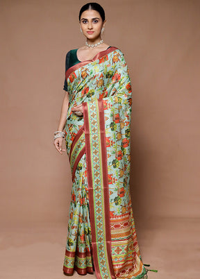 Green Dupion Silk Saree With Blouse Piece