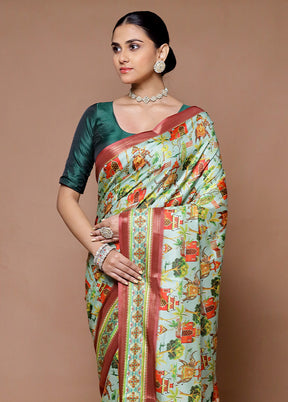 Green Dupion Silk Saree With Blouse Piece