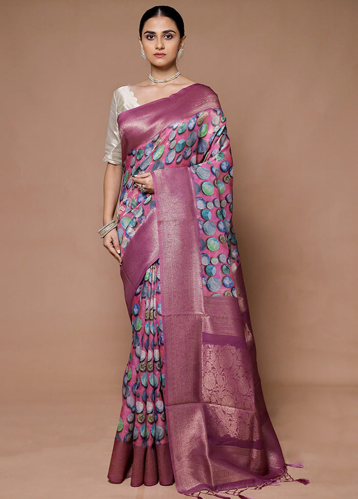 Pink Dupion Silk Saree With Blouse Piece