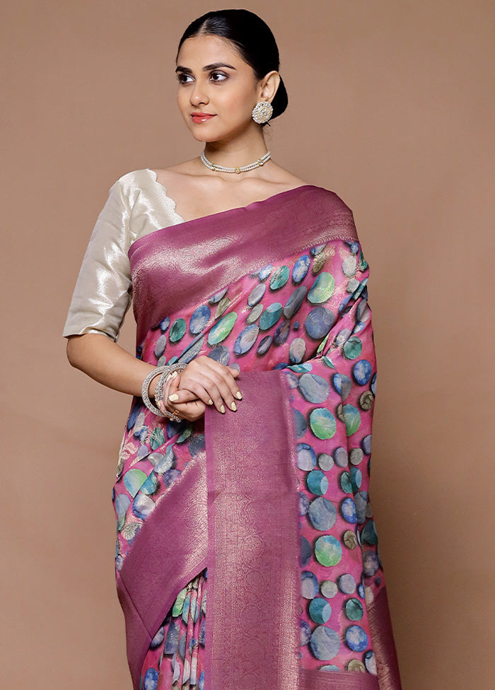 Pink Dupion Silk Saree With Blouse Piece