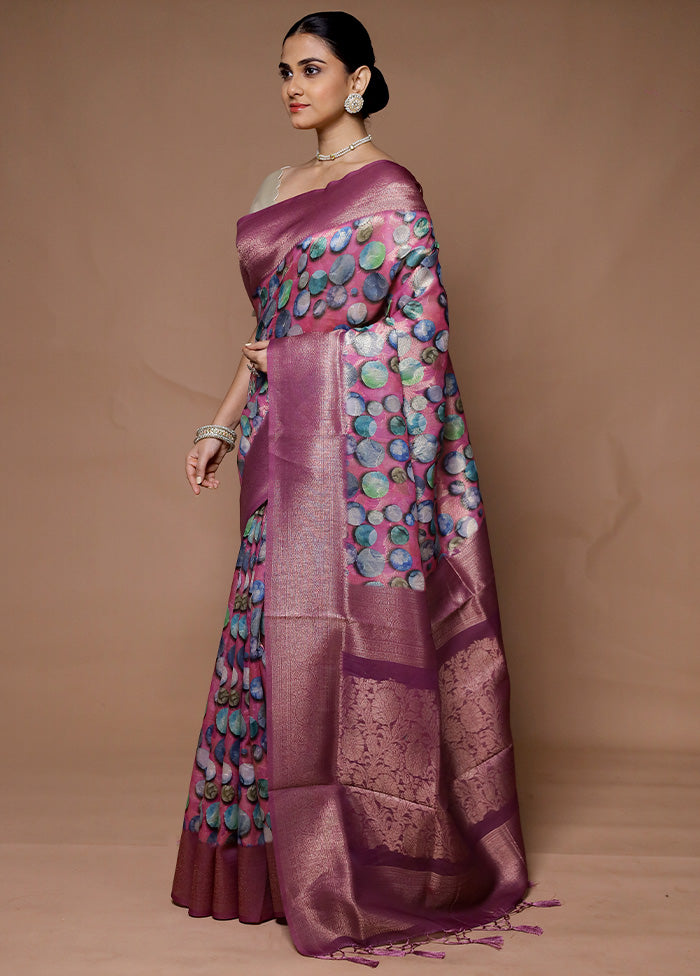 Pink Dupion Silk Saree With Blouse Piece