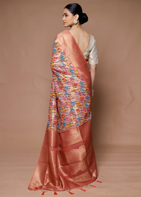 Pink Dupion Silk Saree With Blouse Piece