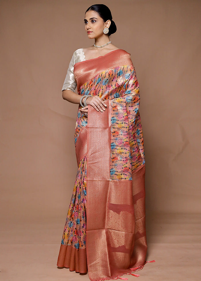 Pink Dupion Silk Saree With Blouse Piece