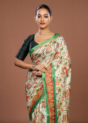 Multicolor Dupion Silk Saree With Blouse Piece