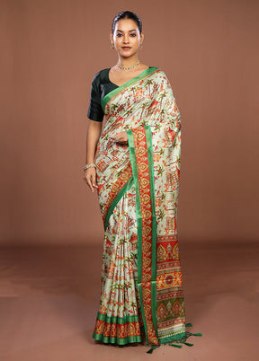 Multicolor Dupion Silk Saree With Blouse Piece