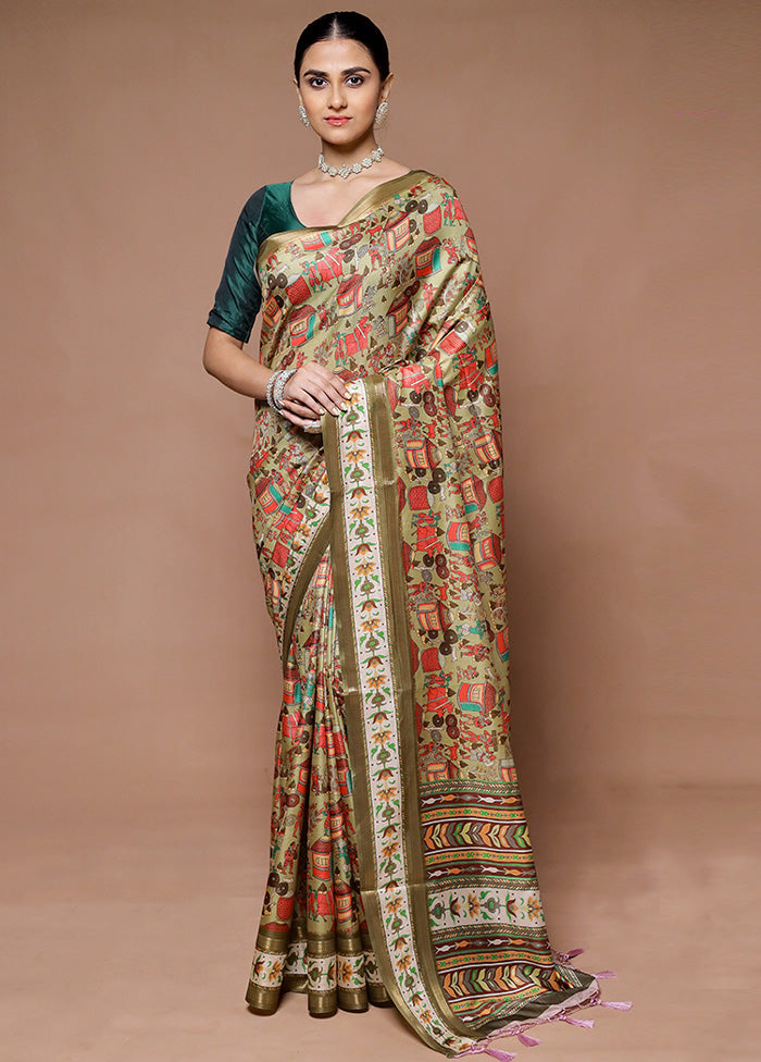 Green Dupion Silk Saree With Blouse Piece