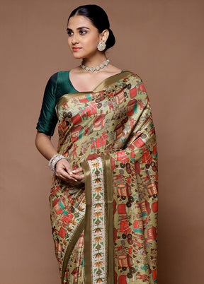 Green Dupion Silk Saree With Blouse Piece