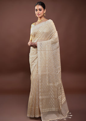 Cream Kora Silk Saree With Blouse Piece