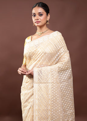 Cream Kora Silk Saree With Blouse Piece