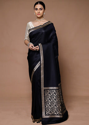 Black Banarasi Silk Saree With Blouse Piece