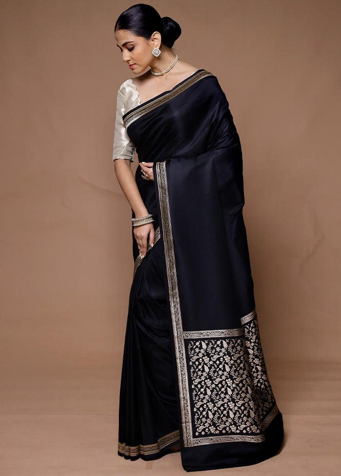 Black Banarasi Silk Saree With Blouse Piece