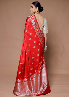 Red Katan Silk Saree With Blouse Piece