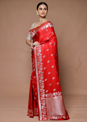 Red Katan Silk Saree With Blouse Piece