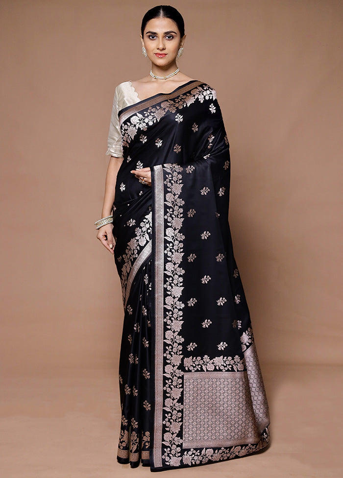 Black Katan Silk Saree With Blouse Piece