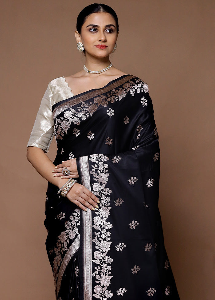 Black Katan Silk Saree With Blouse Piece