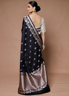 Black Katan Silk Saree With Blouse Piece