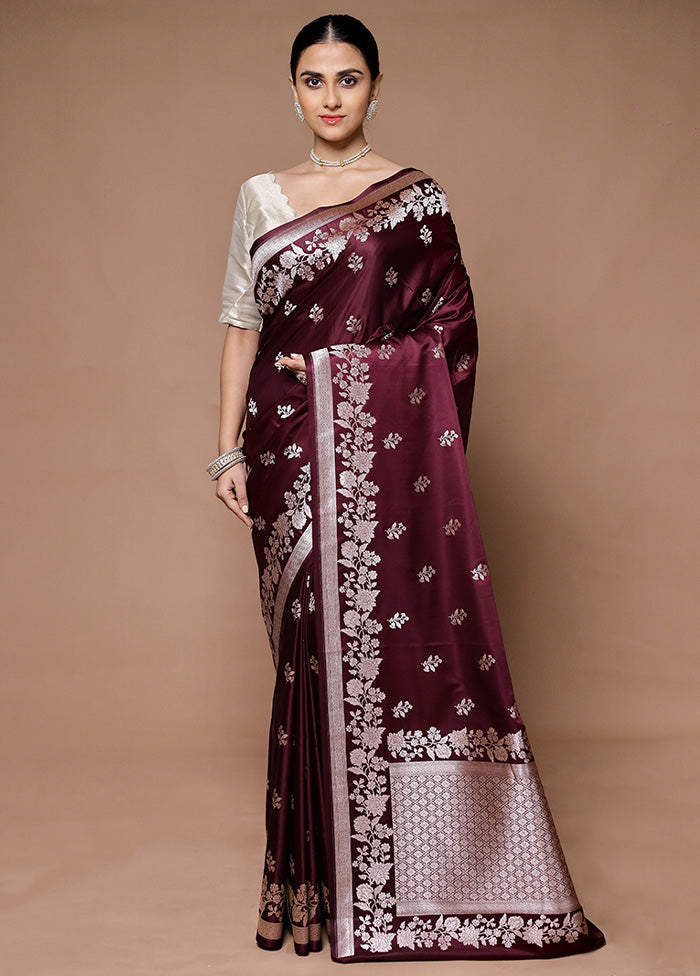 Wine Katan Silk Saree With Blouse Piece