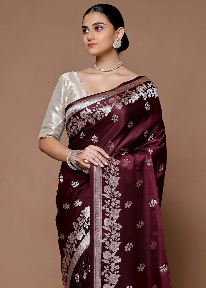 Wine Katan Silk Saree With Blouse Piece