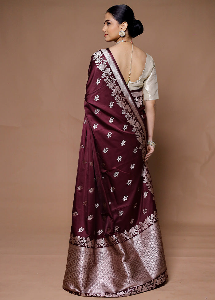 Wine Katan Silk Saree With Blouse Piece