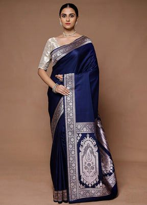 Blue Katan Silk Saree With Blouse Piece