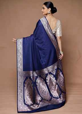 Blue Katan Silk Saree With Blouse Piece