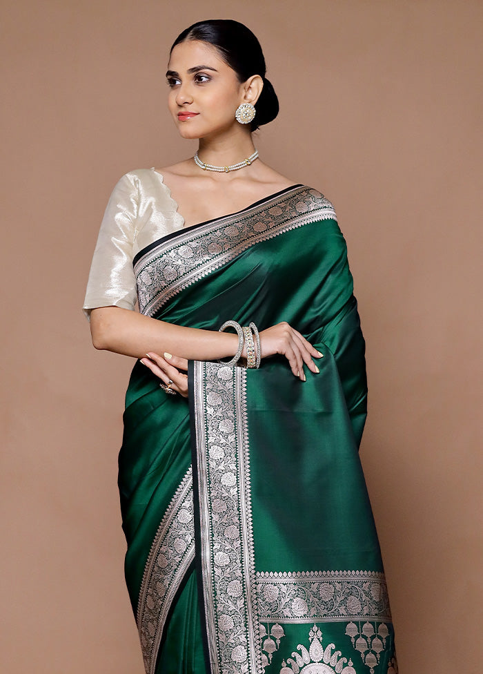 Green Katan Silk Saree With Blouse Piece