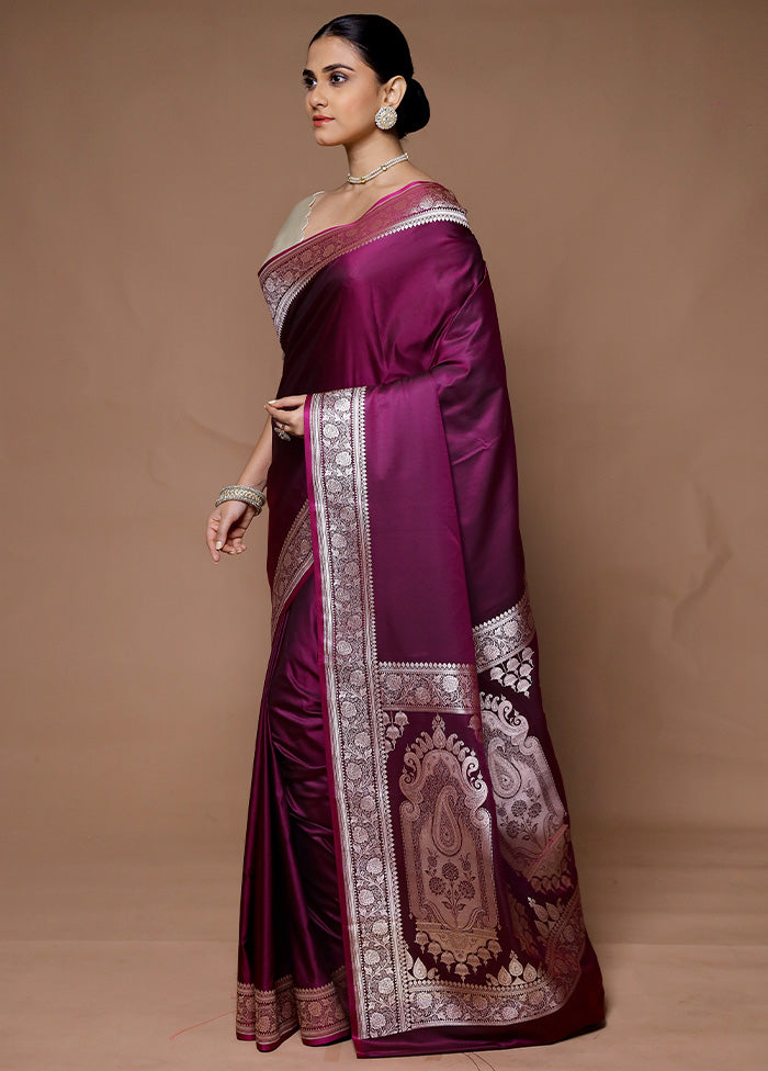 Wine Katan Silk Saree With Blouse Piece