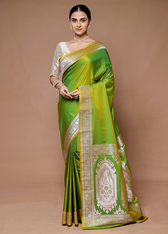 Green Katan Silk Saree With Blouse Piece