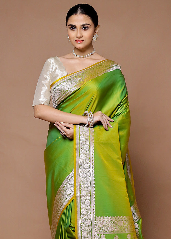 Green Katan Silk Saree With Blouse Piece