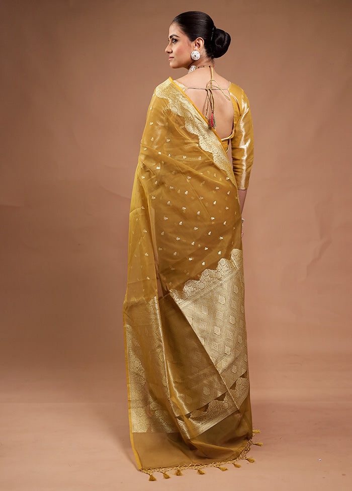 Mustard Kora Silk Saree With Blouse Piece