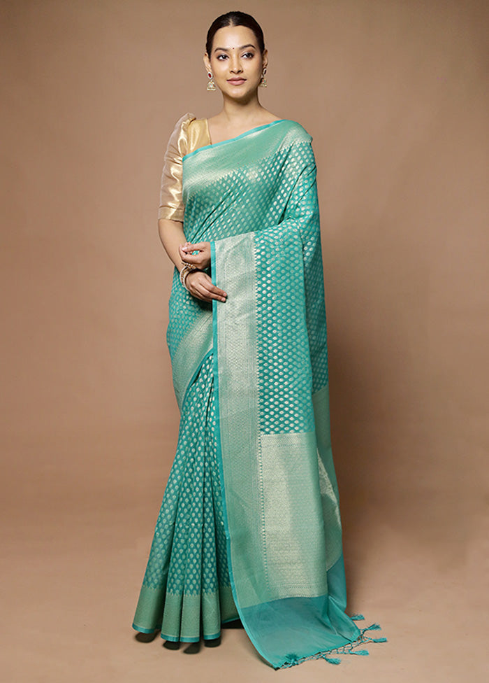 Green Kora Silk Saree With Blouse Piece