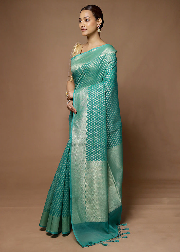 Green Kora Silk Saree With Blouse Piece