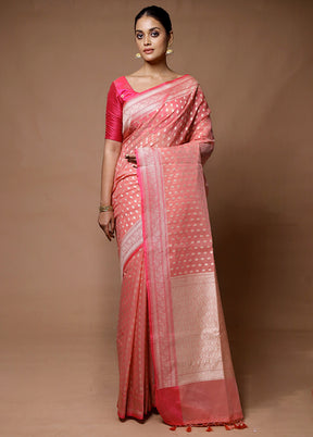 Pink Kora Silk Saree With Blouse Piece