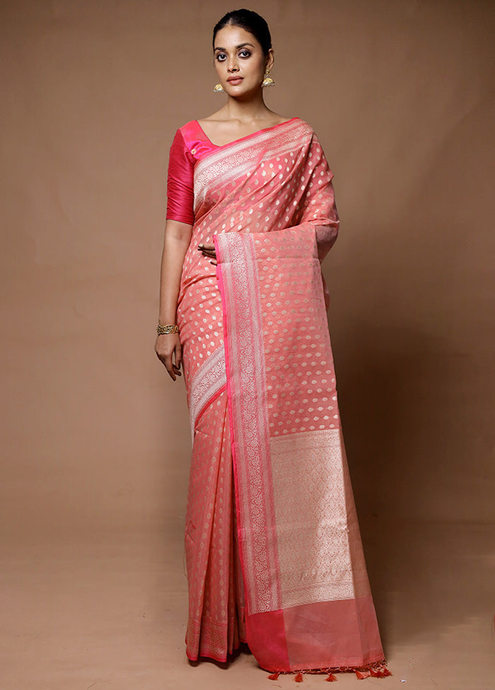 Pink Kora Silk Saree With Blouse Piece