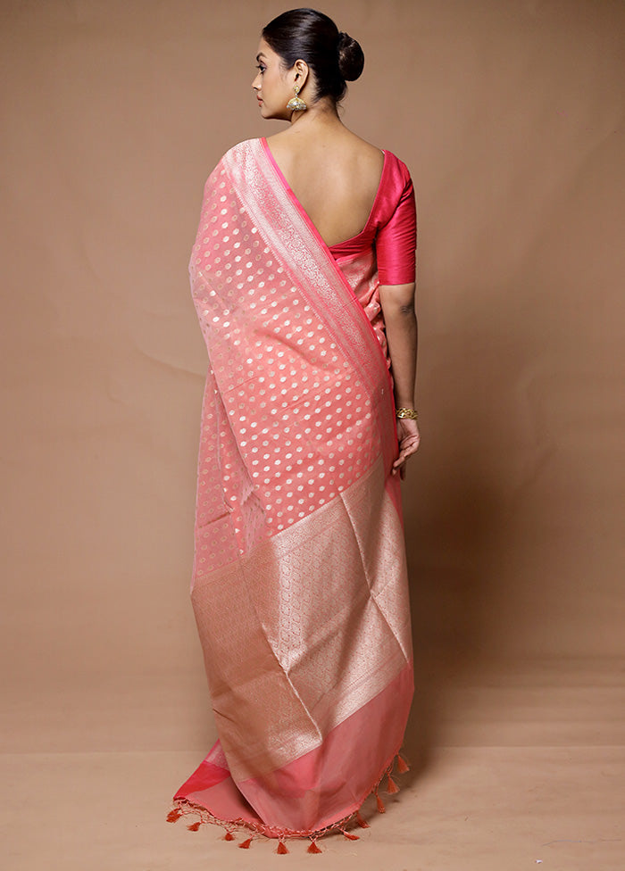 Pink Kora Silk Saree With Blouse Piece