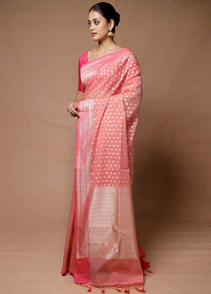 Pink Kora Silk Saree With Blouse Piece