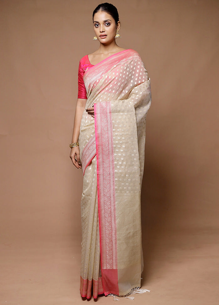 Cream Kora Silk Saree With Blouse Piece