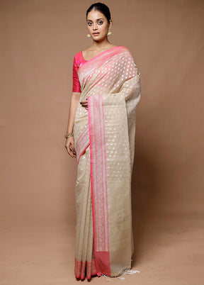 Cream Kora Silk Saree With Blouse Piece