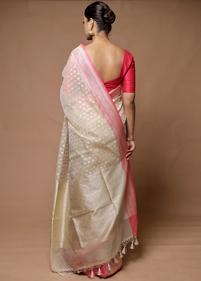 Cream Kora Silk Saree With Blouse Piece