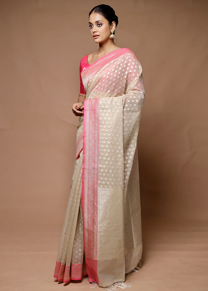 Cream Kora Silk Saree With Blouse Piece