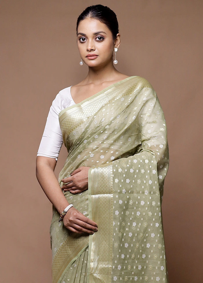 green Kora Silk Saree With Blouse Piece