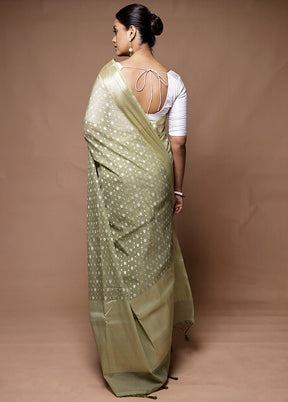 green Kora Silk Saree With Blouse Piece