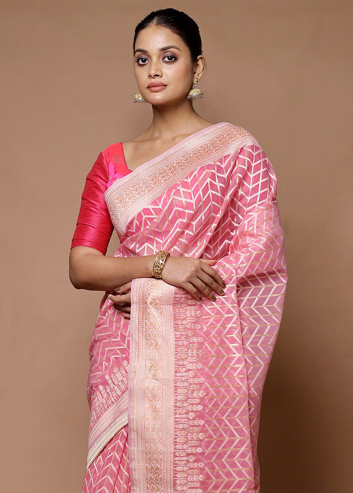 Pink Kora Silk Saree With Blouse Piece